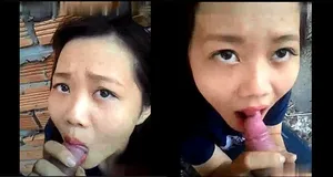 Cô bạn gái mút chim ở vườn sau nhà